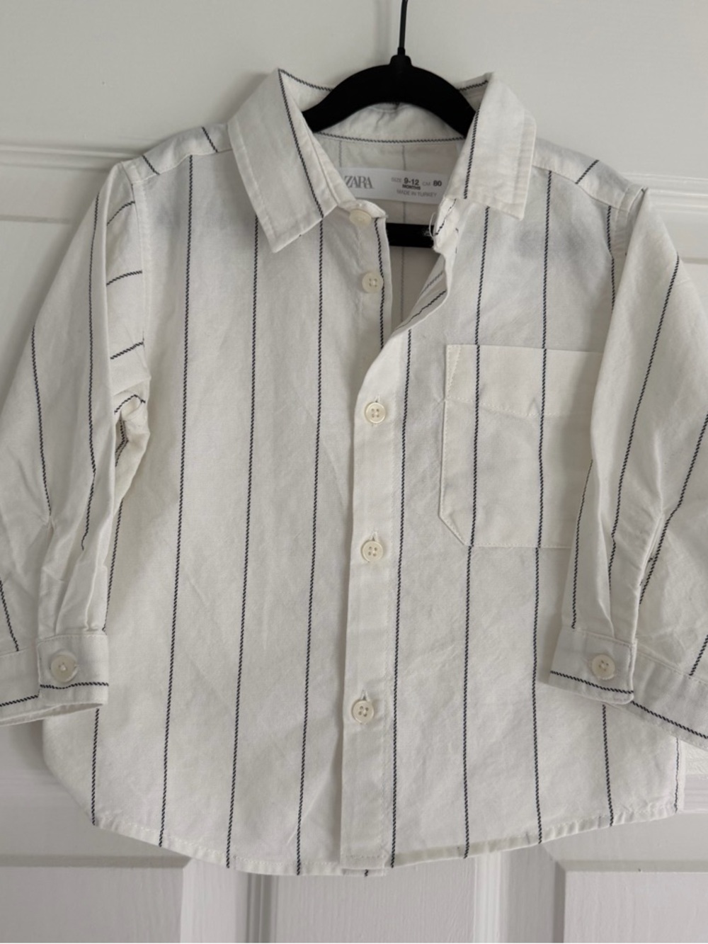 Zara White Button Down Shirt with Thin Grey Stripe